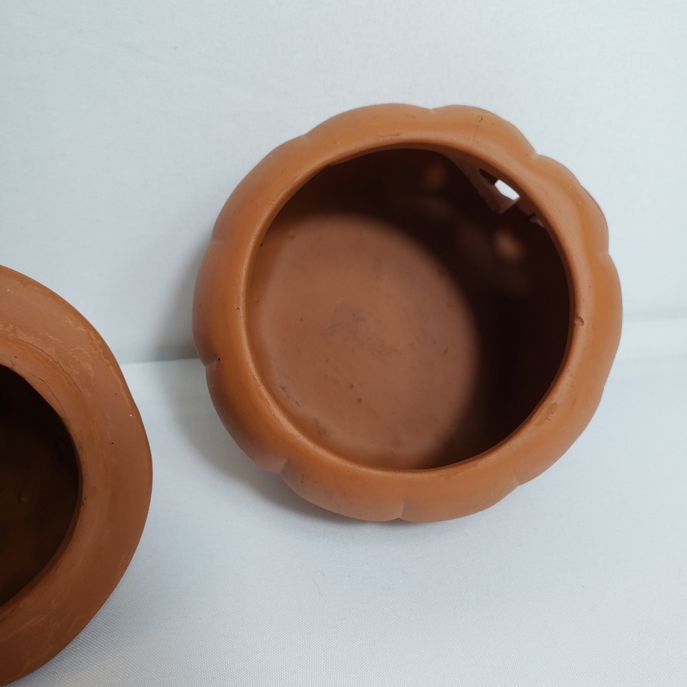 Vintage Terracotta Jack O Lantern Pumpkin Candle Holder With Lid 5"H - Picture 7 of 14